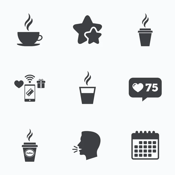 Taza de café, iconos de bebidas calientes — Vector de stock