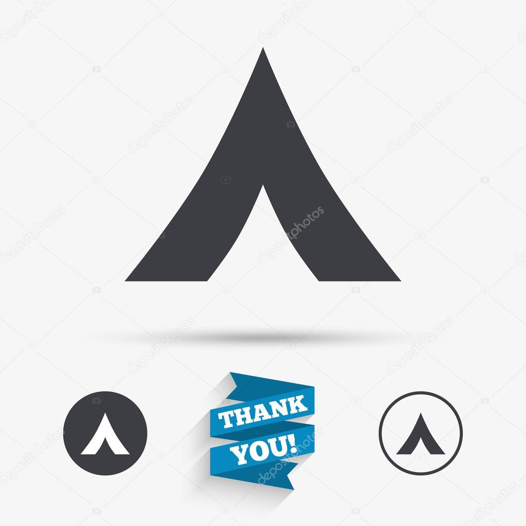 Tourist tent sign icon. Camping symbol. Flat icons. Buttons with icons. Thank you ribbon. Vector