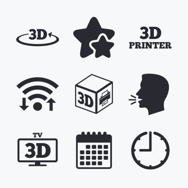3D teknoloji simgeleri. Yazıcı, rotasyon ok.
