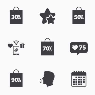 Satılık çanta etiketi simgeler.  