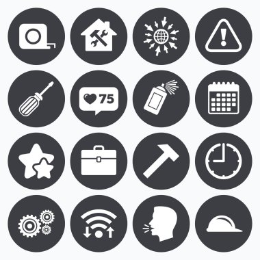 Onarım, inşaat simgeler. Kask, tornavida.