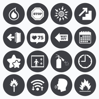 Güvenlik, acil durum simgeleri ateş. Yangın söndürücüyü işareti.