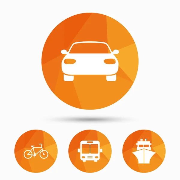Iconos de transporte. Coches, Bicicletas, Autobús — Vector de stock