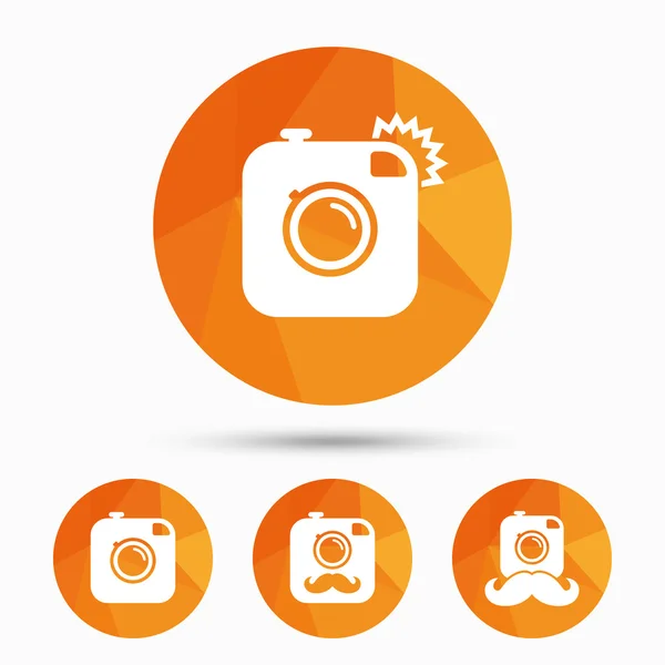 Hipster photo camera with mustache icons. — Stock Vector