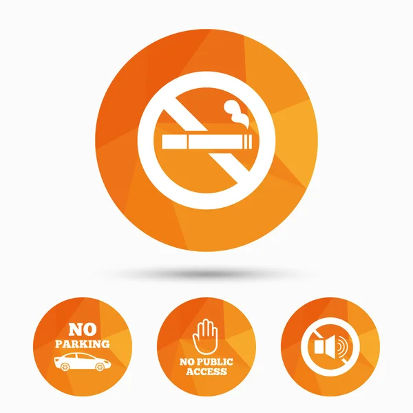 Ingen rökning, ljud. Ikoner för privata territorier — Stock vektor