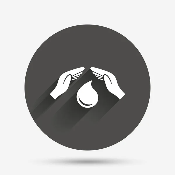 Save water sign icon. Hands protect water drop. — Stock Vector