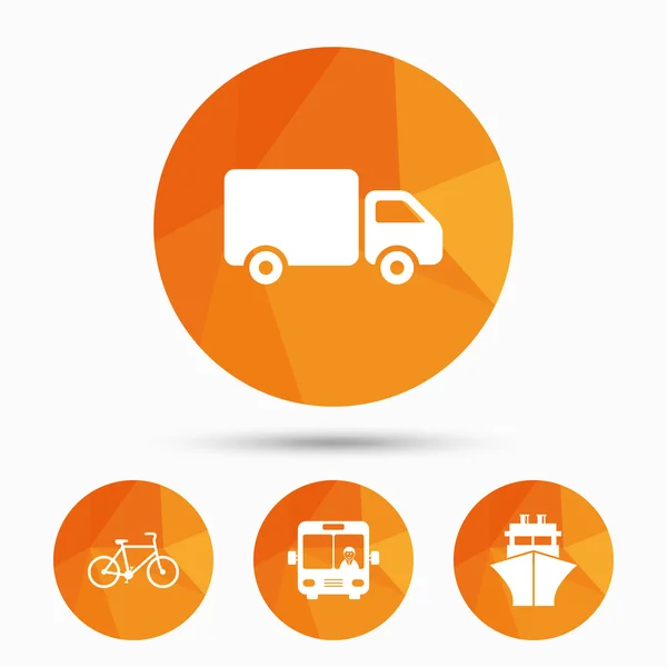 Transport icons. Truck, Bicycle, Bus — Stock Vector