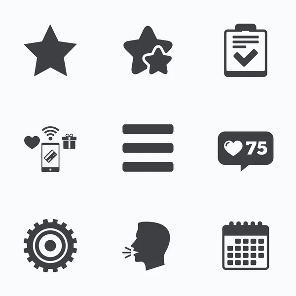 Ster, menu lijst, checklist iconen — Stockvector