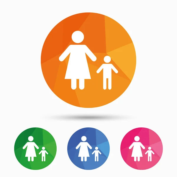 Famille monoparentale avec une icône de signe enfant . — Image vectorielle