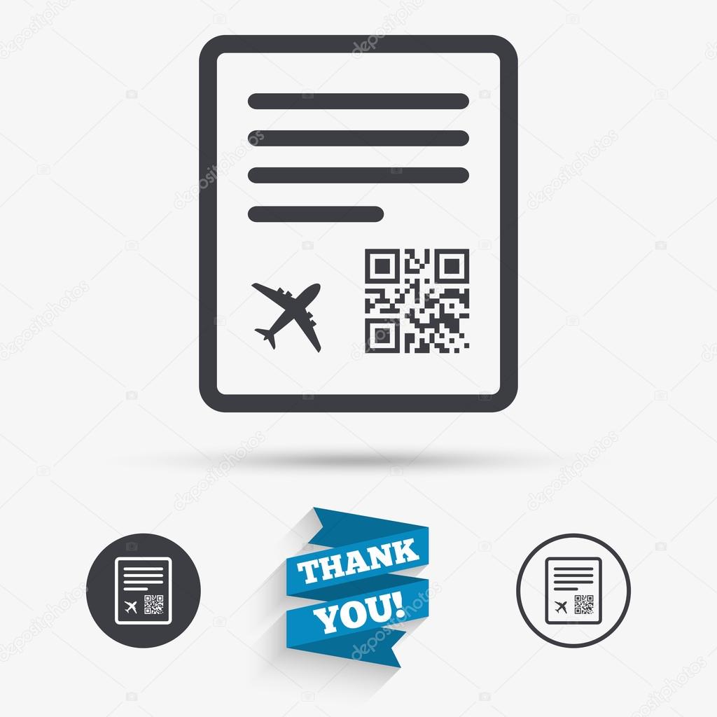 Boarding pass flight sign icons. Airport ticket.