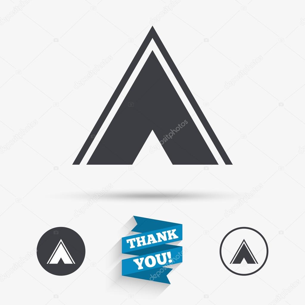 Tourist tent sign icon. Camping symbol. Flat icons. Buttons with icons. Thank you ribbon. Vector