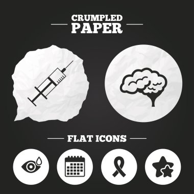 Şırınga, göz, beyin ve şerit simgeleri