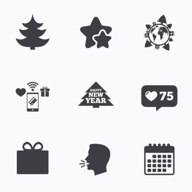 mutlu yeni yıl işareti. Noel ağacı ve hediye kutusu