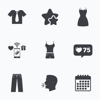 Giysi işaretler. Kravat ve pantolon ile T-shirt.