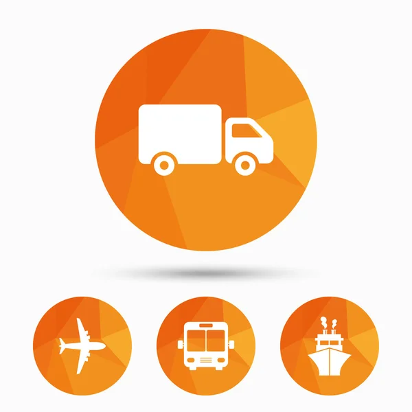 交通工具图标。卡车、 飞机、 巴士和船. — 图库矢量图片