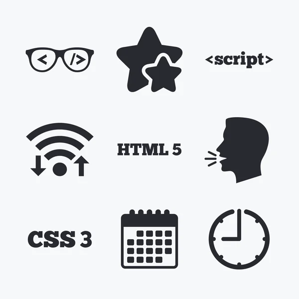 Programador de gafas codificadoras. Lenguaje de marcado HTML . — Archivo Imágenes Vectoriales