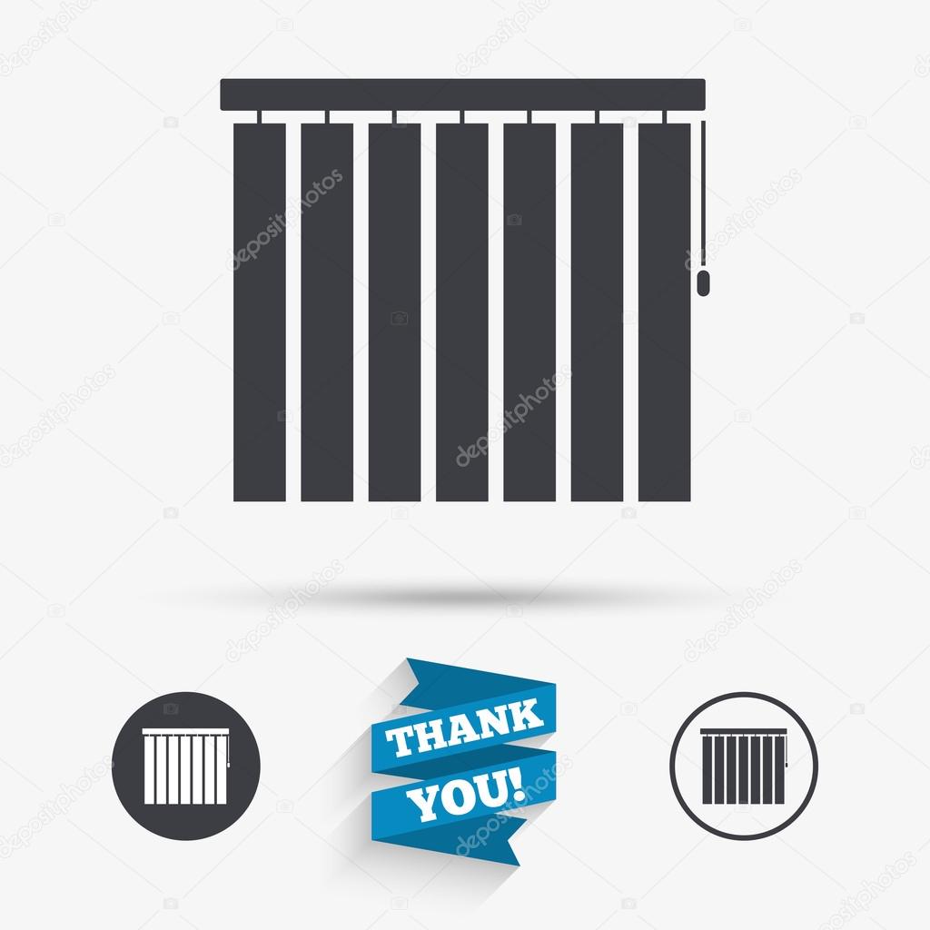 Louvers vertical sign icon. Window blinds or jalousie symbol. Flat icons. Buttons with icons. Thank you ribbon. Vector