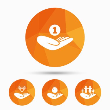 Yardım simgeleri eller. Koruma ve sigorta.