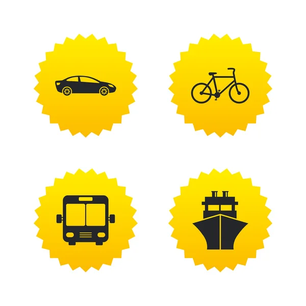 Iconos de transporte. Coche, Bicicleta, Autobús y Barco . — Vector de stock