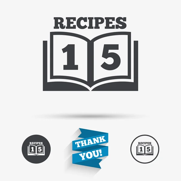 Cookbook sign icon. 15 Recipes — Stock Vector