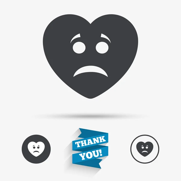 Sad heart face sign icon. Sadness symbol. — Stock Vector