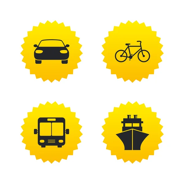 Iconos de transporte. Coche, Bicicleta, Autobús y Barco . — Vector de stock