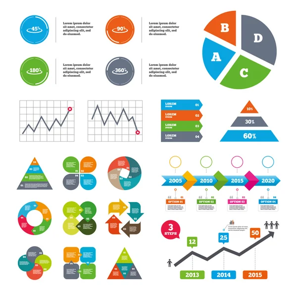 Iconos de grados angulares. Geometría signos matemáticos . — Vector de stock