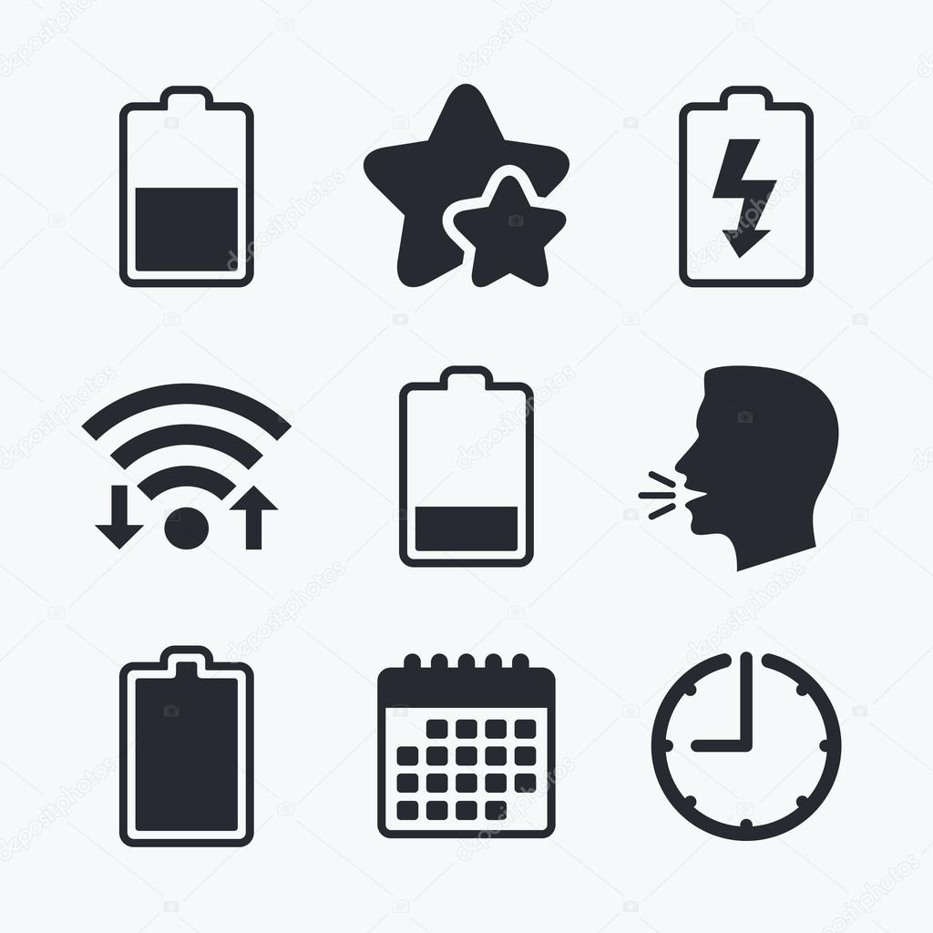 Battery charging icons. Electricity symbol.