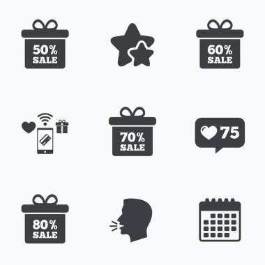 Satılık hediye kutusu etiketi simgeler. 