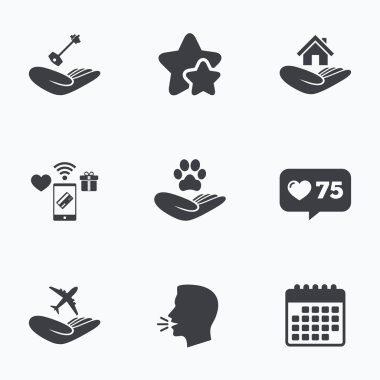 Yardım simgeleri eller. Koruma ve sigorta.