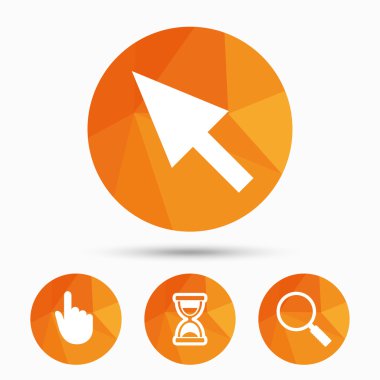 Fare simgesi. Kum saati, büyüteç camı.