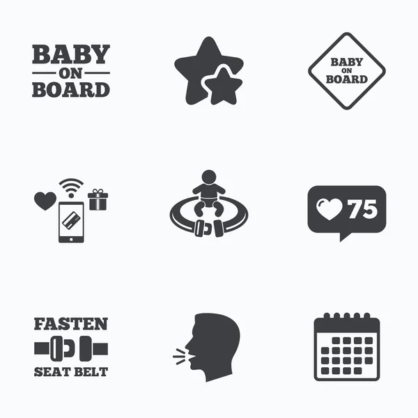 Baby aan boord van pictogrammen. baby voorzichtigheid borden. — Stockvector