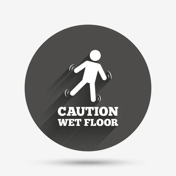 Precaución icono suelo mojado. Símbolo humano cayendo . — Vector de stock