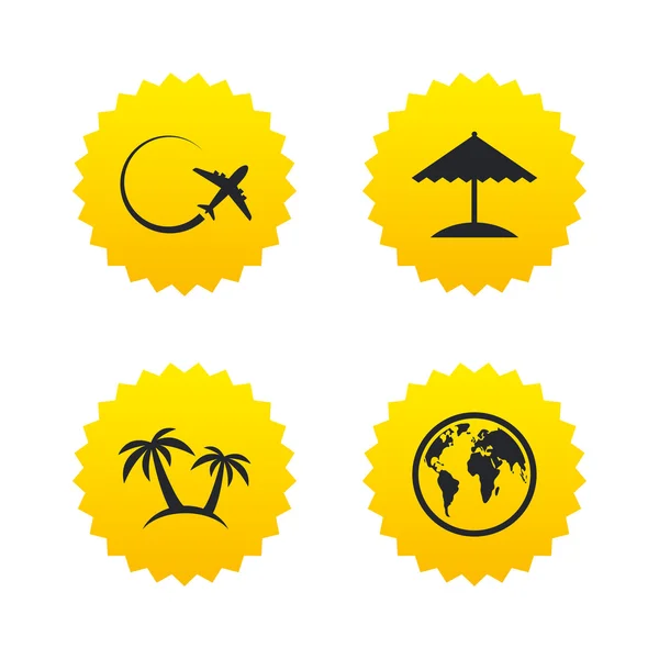 Travel trip icon. Airplane, world globe symbols. — Stock Vector