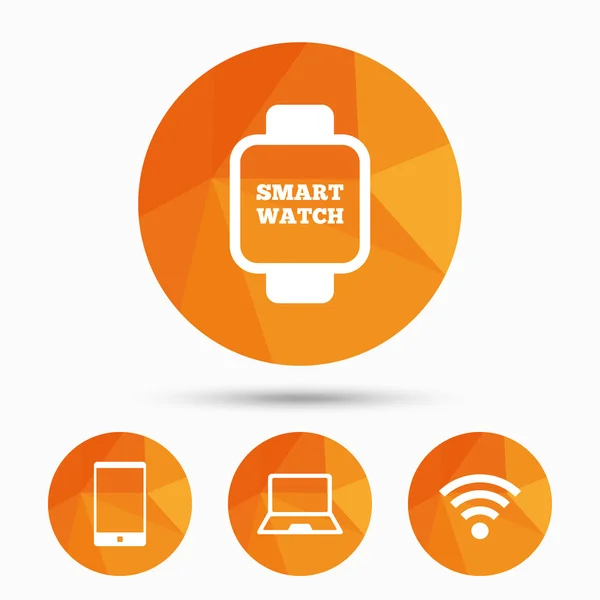 Anteckningsbok och smartphone ikon. Smart Watch-klocka symbol — Stock vektor