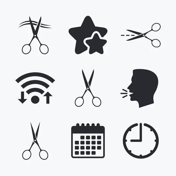Iconos de tijeras. Símbolo de peluquería o barbería — Vector de stock