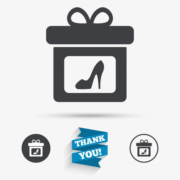Coffret cadeau avec des icônes de chaussures féminines — Image vectorielle