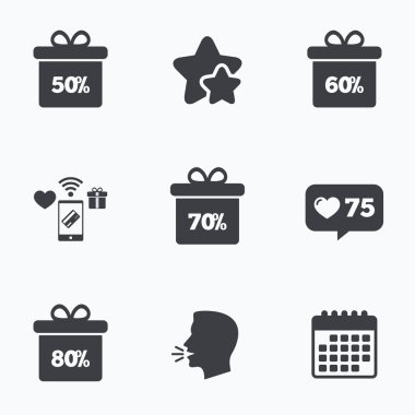 Satılık hediye kutusu etiketi simgeler.