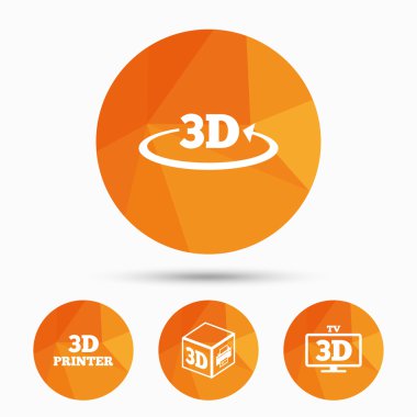 3D teknoloji simgeleri. Yazıcı, rotasyon ok.