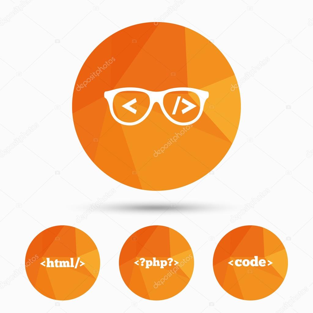 Programmer coder glasses icons.  