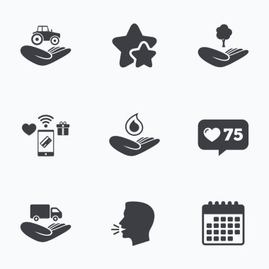 Yardım simgeleri eller. Koruma ve sigorta.