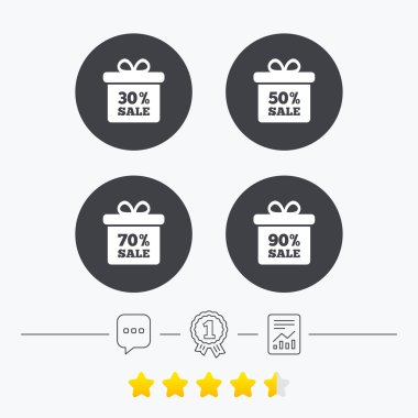 Satılık hediye kutusu etiketi simgeler. Sembolleri indirim.