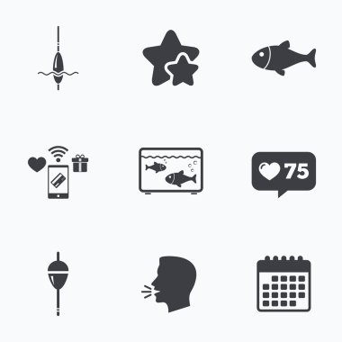 Balık tutma simgeler. balıkçı ile balık sembol kanca.