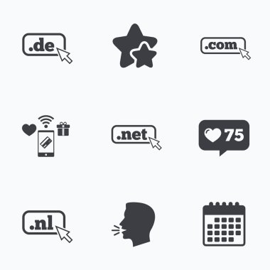 Top-level domains signs. De, Com, Net and Nl. clipart