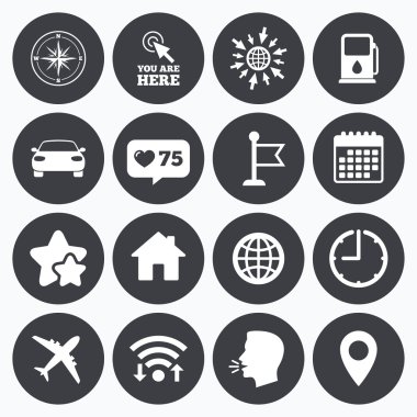 Navigasyon, gps simgeleri. Windrose, pusula işaretleri.