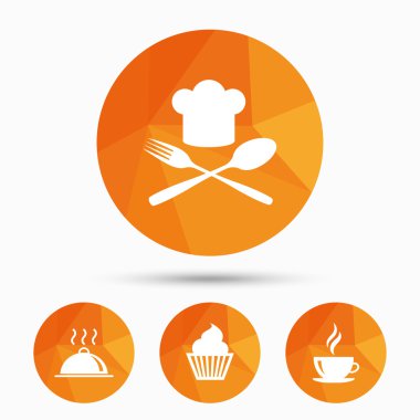 Gıda simgeler. Kek cupcake sembolü. Çatal, kaşık.