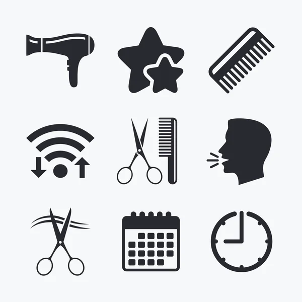 Hairdresser icons. Scissors cut hair symbol. — Stock Vector