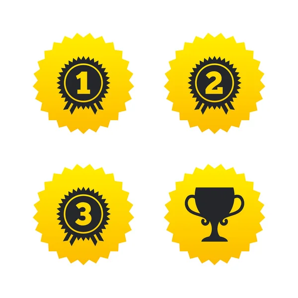 Primeiro, segundo e terceiro ícones de lugar. Medalha de prémio — Vetor de Stock