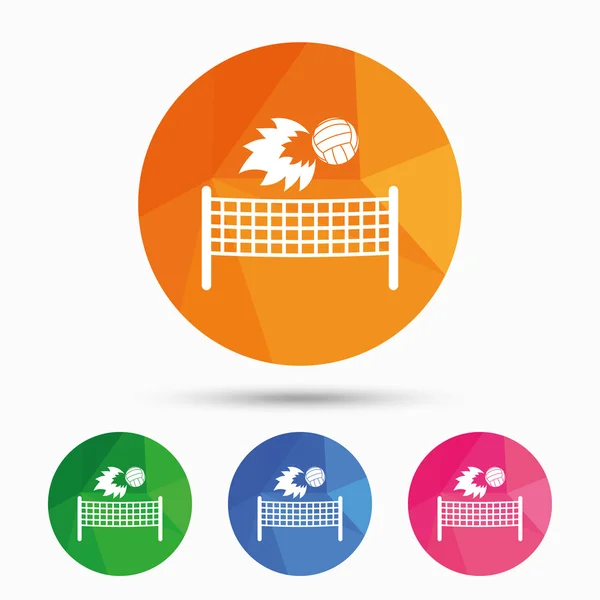 Pallavolo icona palla di fuoco rete. Spiaggia simbolo dello sport — Vettoriale Stock