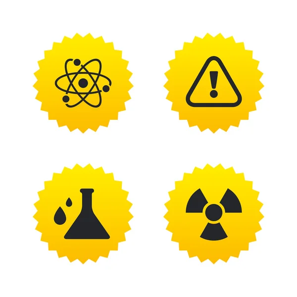 Aufmerksamkeitsstrahlung Symbole. Chemiekolben. — Stockvektor